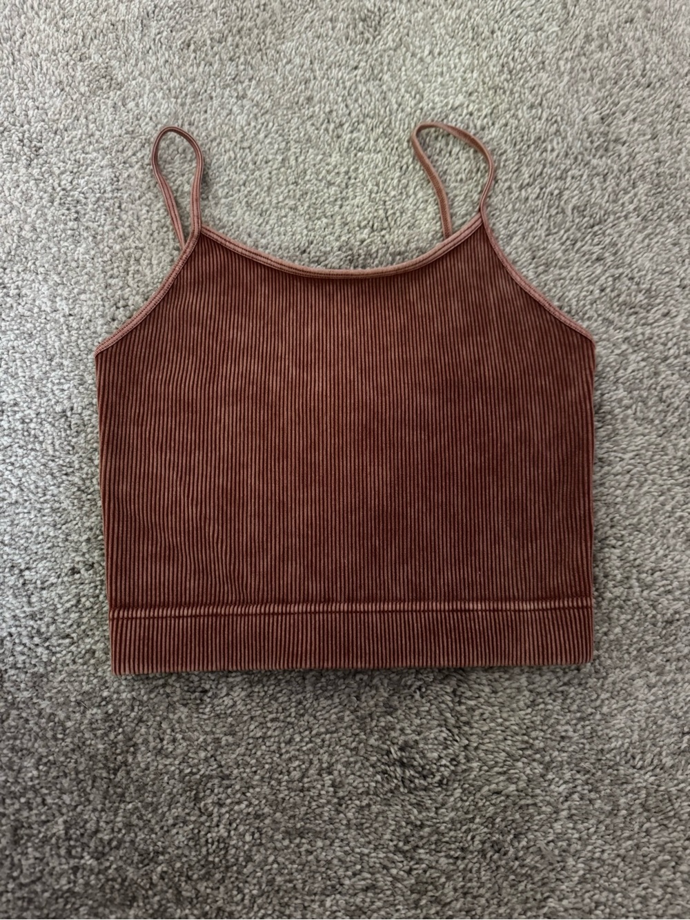 Zenana Outfitters Ribbed Spaghetti Strap Crop Tank - Rust Brown